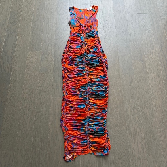 Ronny Kobo Alexander Maxi Dress Ruched Tie Dye Orange Stretch Jersey - SMALL - Picture 2 of 9